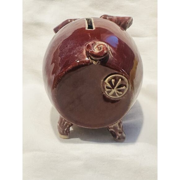 Vintage Piggy Bank Stoneware Folk Art Pottery Cork Nose Art Pig Coin Collectible - Picture 3 of 8